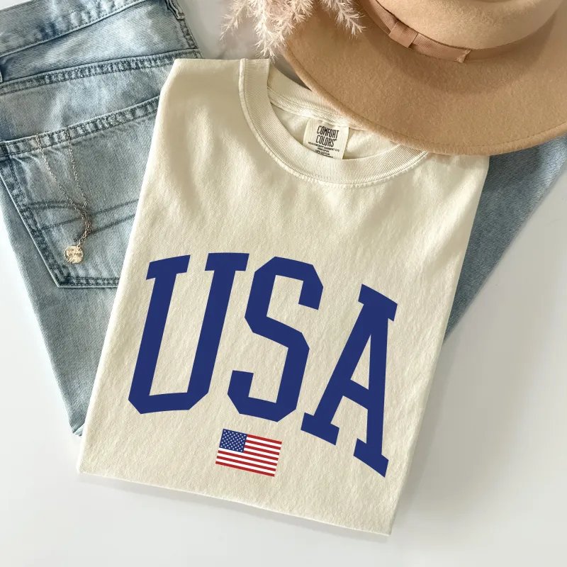 USA Flag, America, Patriotic, Blue, 4th of July Tshirt Comfort Colors T-Shirt sold by Refinery Number One