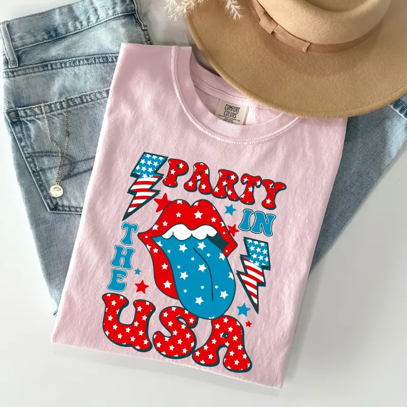 Retro Party In The USA, Tongue, 4th of July Tshirt Comfort Colors T-Shirt sold by Refinery Number One