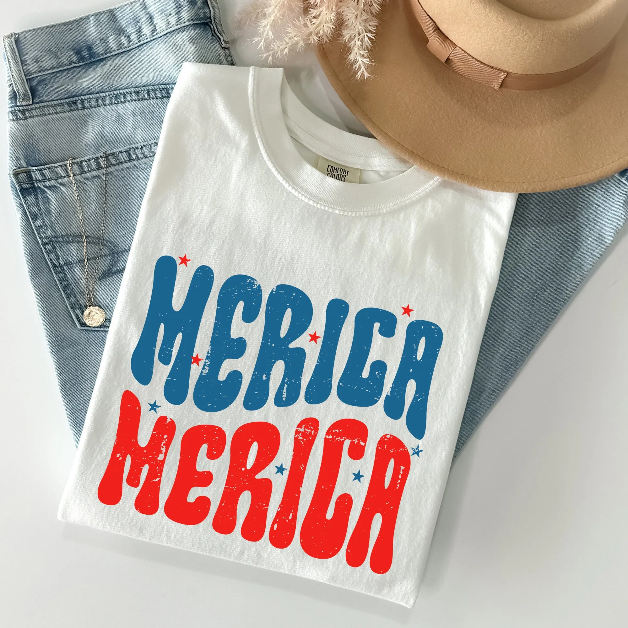 Retro 'Merica, America, Red White Blue, Patriotic, Tshirt Comfort Colors T-Shirt sold by Refinery Number One