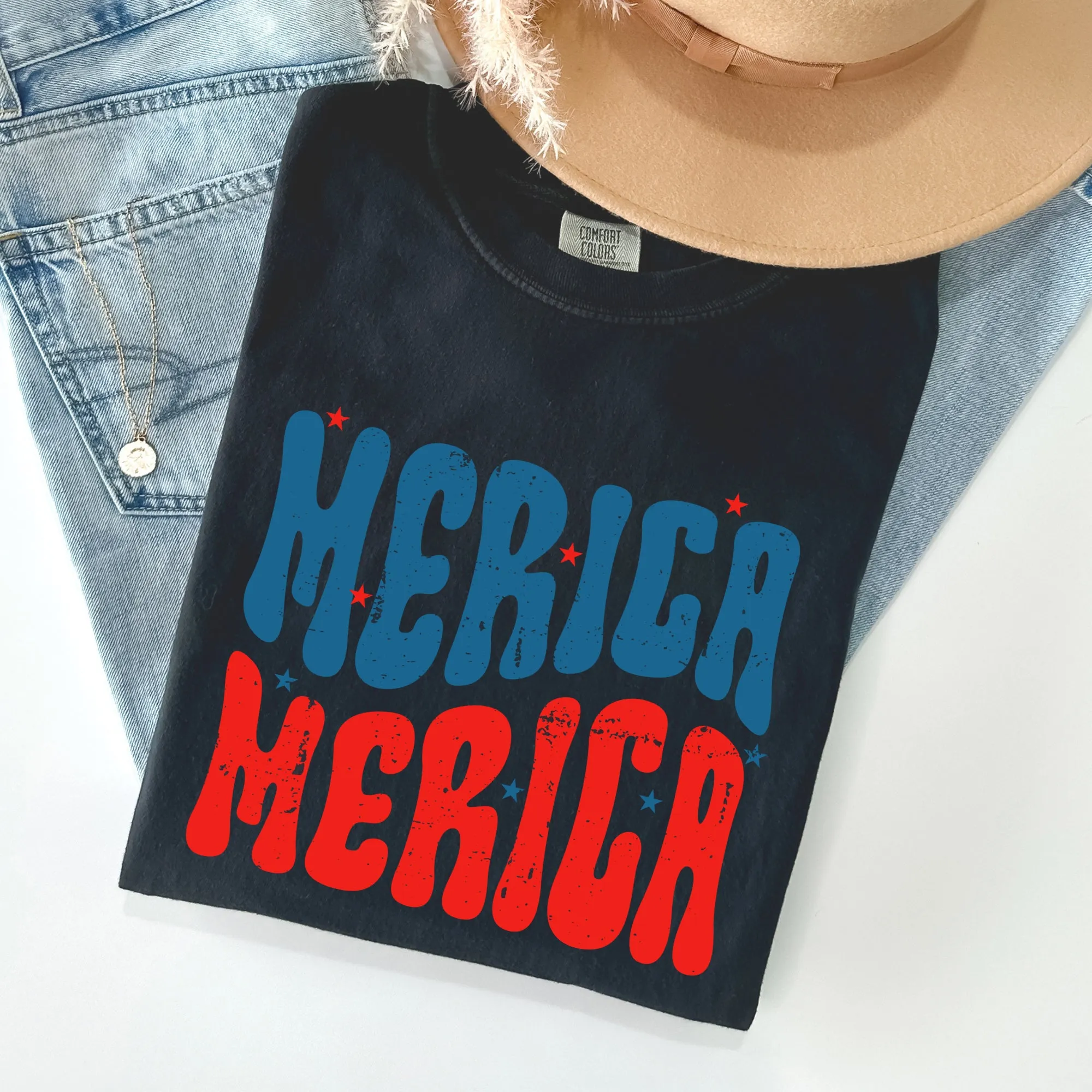 Retro 'Merica, America, Red White Blue, Patriotic, Tshirt Comfort Colors T-Shirt sold by Refinery Number One product image thumbnail 5