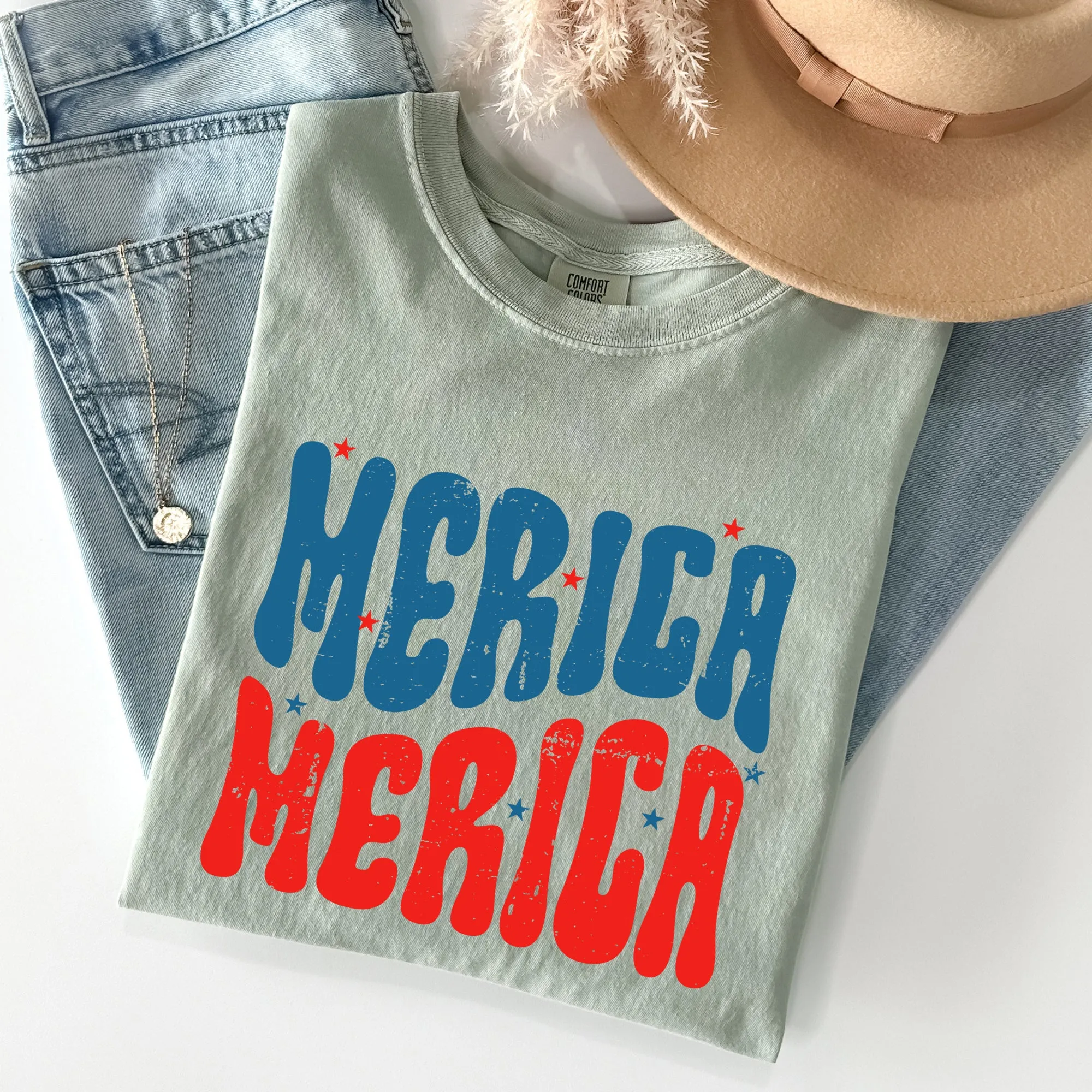 Retro 'Merica, America, Red White Blue, Patriotic, Tshirt Comfort Colors T-Shirt sold by Refinery Number One product image thumbnail 3