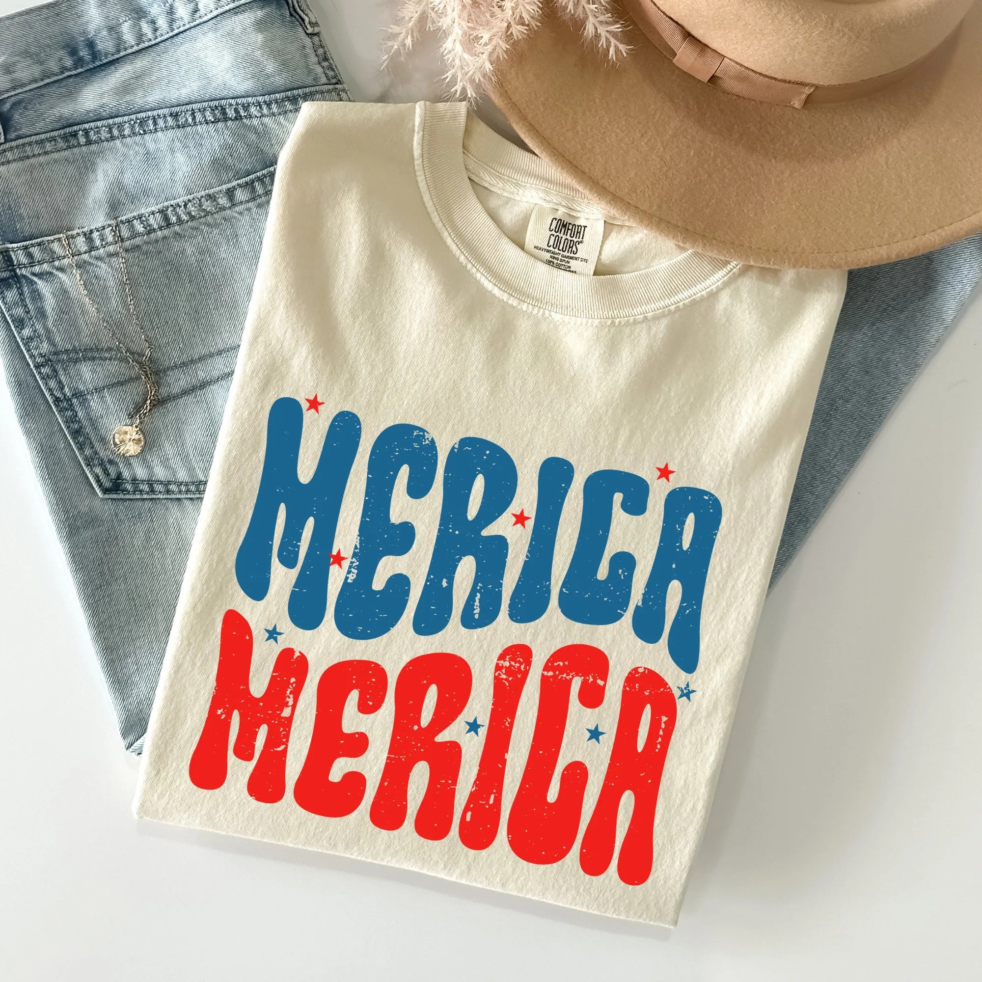 Retro 'Merica, America, Red White Blue, Patriotic, Tshirt Comfort Colors T-Shirt sold by Refinery Number One product image thumbnail 2