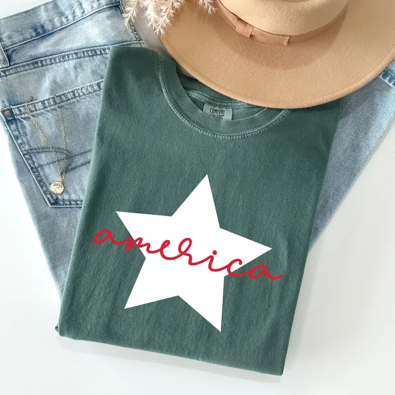 Retro America Star, Red White Blue, 4th of July Tshirt Comfort Colors T-Shirt sold by Refinery Number One