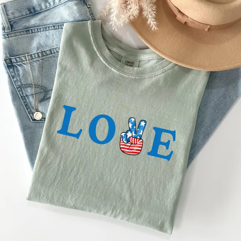 Peace, Love, America, Retro, Patriotic, 4th of July Tshirt Comfort Colors T-Shirt sold by Refinery Number One