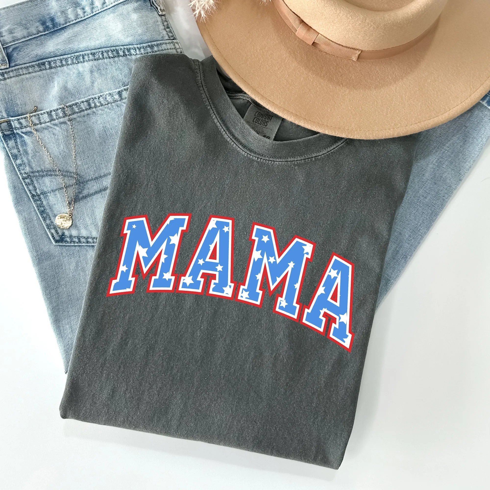 Patriotic Mama, Stars and Stripes, 4th of July Tshirt Comfort Colors T-Shirt sold by Refinery Number One