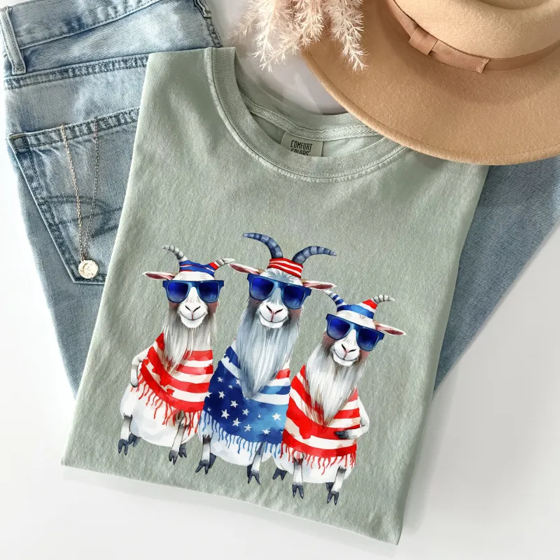 Patriotic Hippie Goats, Funny, Patriotic, 4th of July Tshirt Comfort Colors T-Shirt sold by Refinery Number One