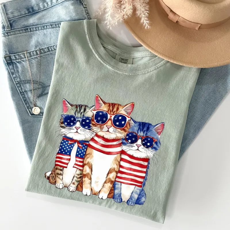 Patriotic Hippie Cats, Funny, Patriotic, 4th of July Tshirt Comfort Colors T-Shirt sold by Refinery Number One