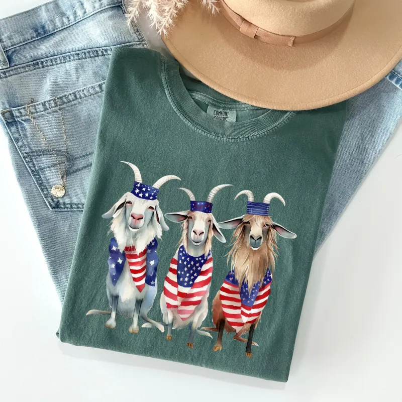 Patriotic Goats, Hippie, Funny, Patriotic 4th of July Tshirt Comfort Colors T-Shirt sold by Refinery Number One