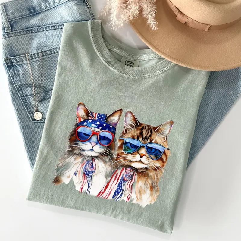 Patriotic Cats, Hippie, Funny, Patriotic, 4th of July Tshirt Comfort Colors T-Shirt sold by Refinery Number One