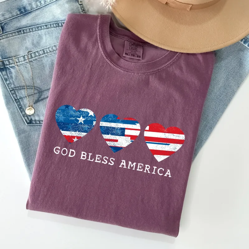 God Bless America, Retro Hearts, Patriotic Tshirt Comfort Colors T-Shirt sold by Refinery Number One