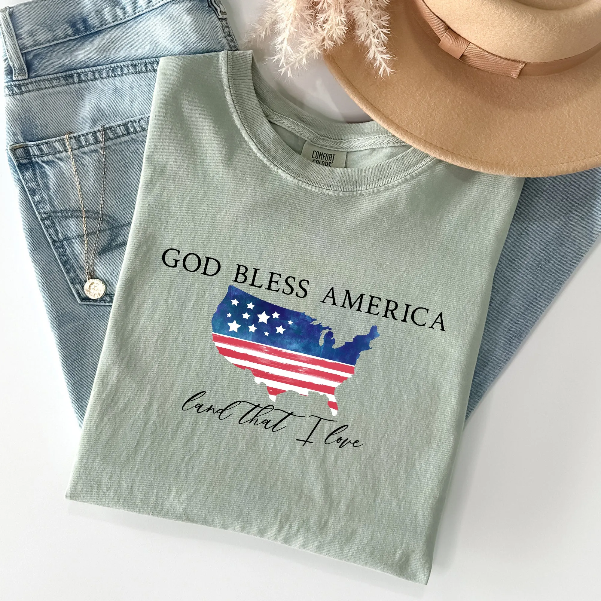 God Bless America, Land That I Love, USA Flag Tshirt Comfort Colors T-Shirt sold by Refinery Number One