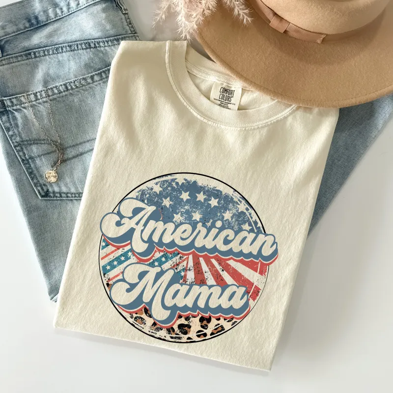 American Mama, Leopard Print, Patriotic, 4th of July Tshirt Comfort Colors T-Shirt sold by Refinery Number One