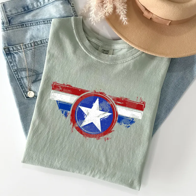 America, Super Hero, Flag, Patriotic, 4th of July Tshirt Comfort Colors T-Shirt sold by Refinery Number One