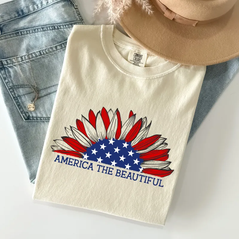 America The Beautiful, Sunflower Flag, Red White Blue Tshirt Comfort Colors T-Shirt sold by Refinery Number One