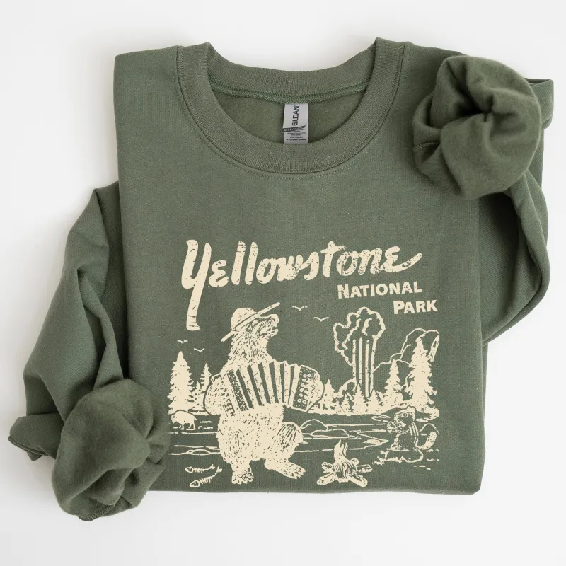 Retro Yellowstone National Park, Bear, Chipmunk, Funny, Nature Sweatshirt sold by Refinery Number One