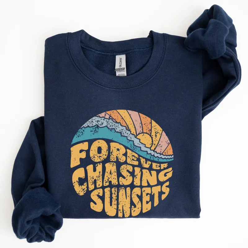 Forever Chasing Sunsets, Beach, Retro Sweatshirt sold by Refinery Number One
