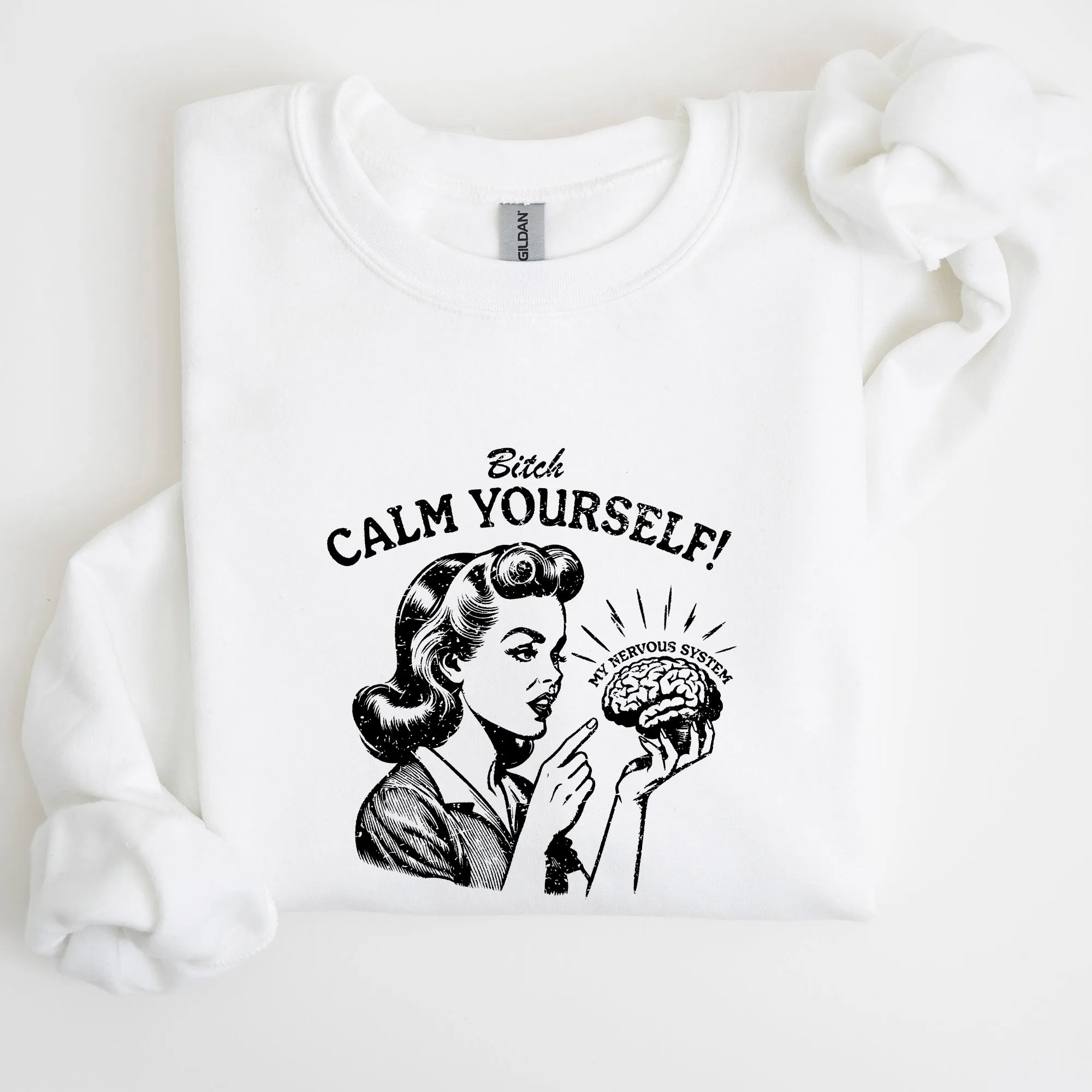 Calm Yourself, Stress, Retro, Vintage, Meme, Aesthetic, Funny Sweatshirt sold by Refinery Number One product image thumbnail 5