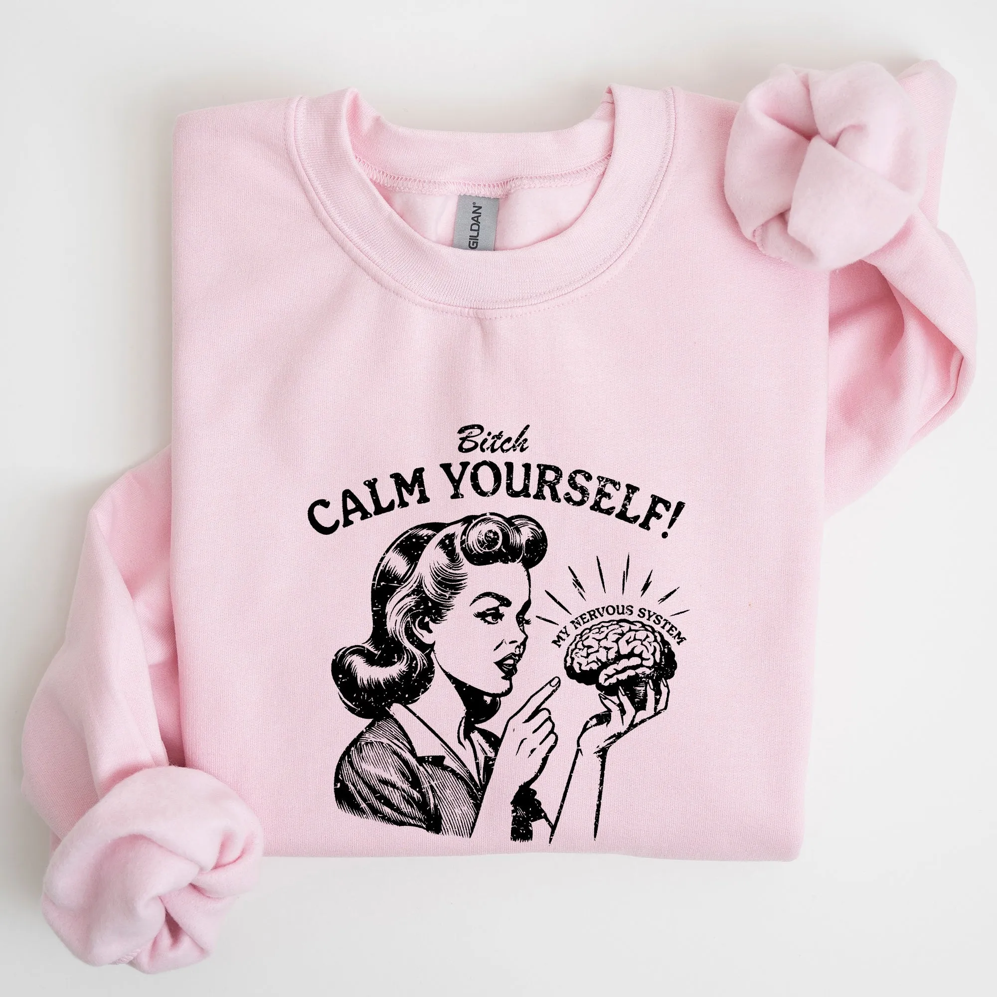 Calm Yourself, Stress, Retro, Vintage, Meme, Aesthetic, Funny Sweatshirt sold by Refinery Number One product image thumbnail 3