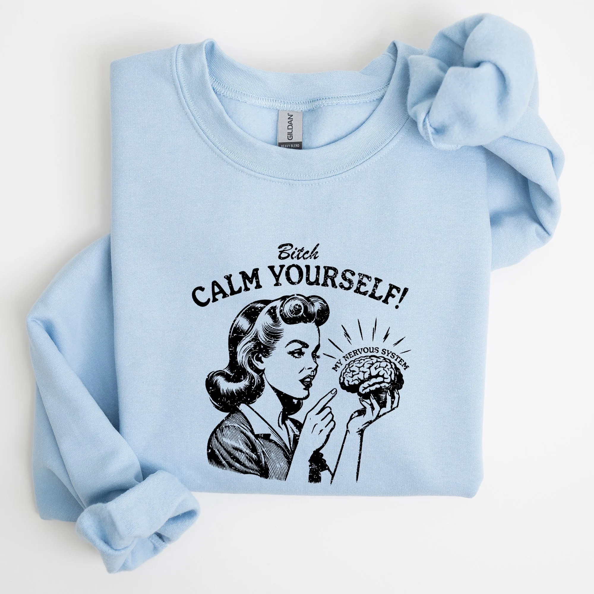 Calm Yourself, Stress, Retro, Vintage, Meme, Aesthetic, Funny Sweatshirt sold by Refinery Number One product image thumbnail 2