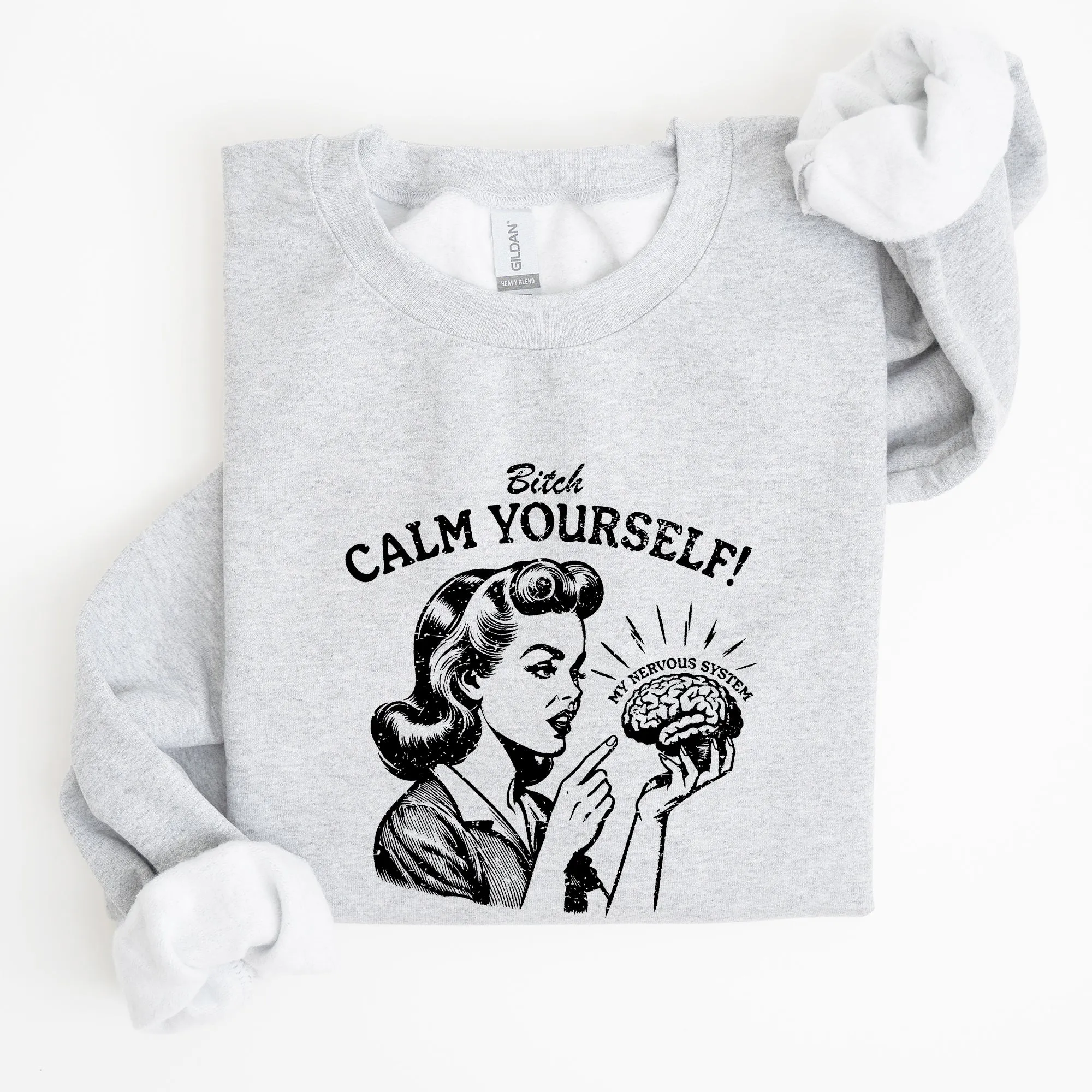 Calm Yourself, Stress, Retro, Vintage, Meme, Aesthetic, Funny Sweatshirt sold by Refinery Number One