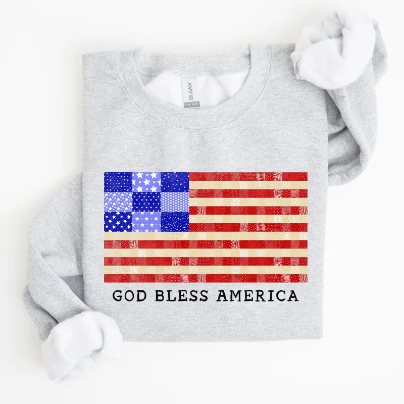 God Bless America, Quilt, Flag, 4th of July Sweatshirt sold by Refinery Number One