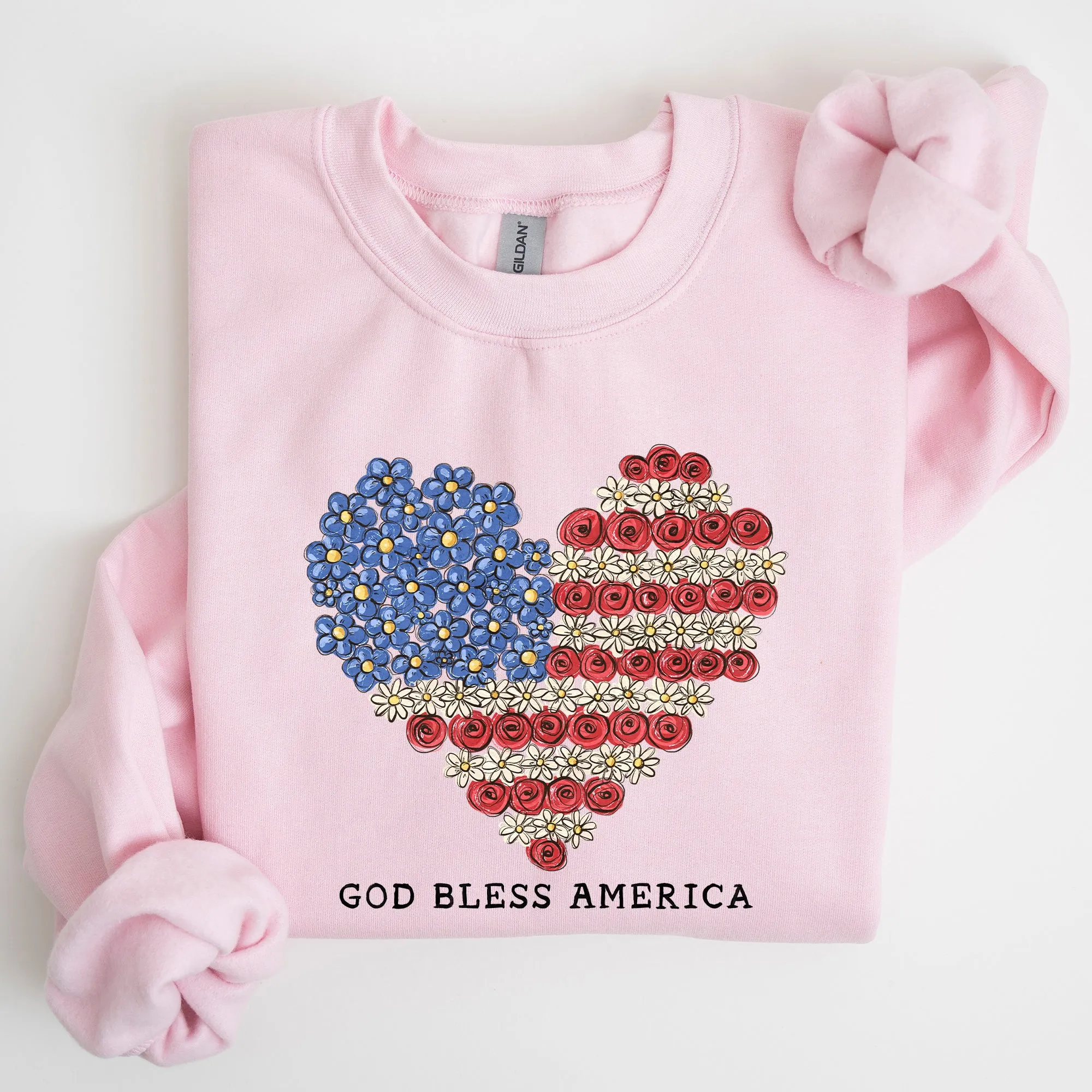 God Bless America Flowers Flag Heart Patriotic Floral Emblem Cozy Cotton Vintage Heritage Sweatshirt sold by Refinery Number One product image thumbnail 3