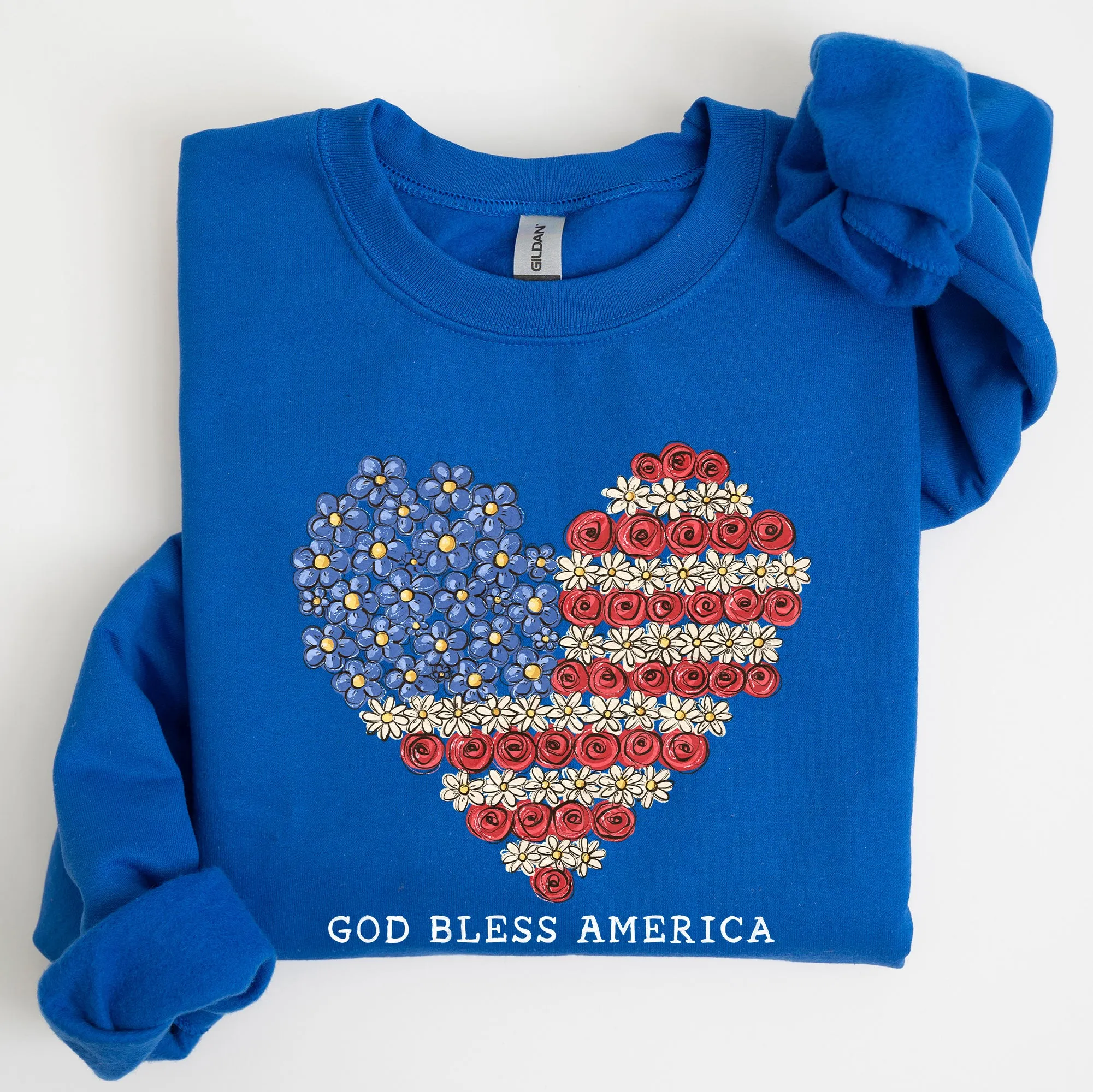 God Bless America Flowers Flag Heart Patriotic Floral Emblem Cozy Cotton Vintage Heritage Sweatshirt sold by Refinery Number One product image thumbnail 2
