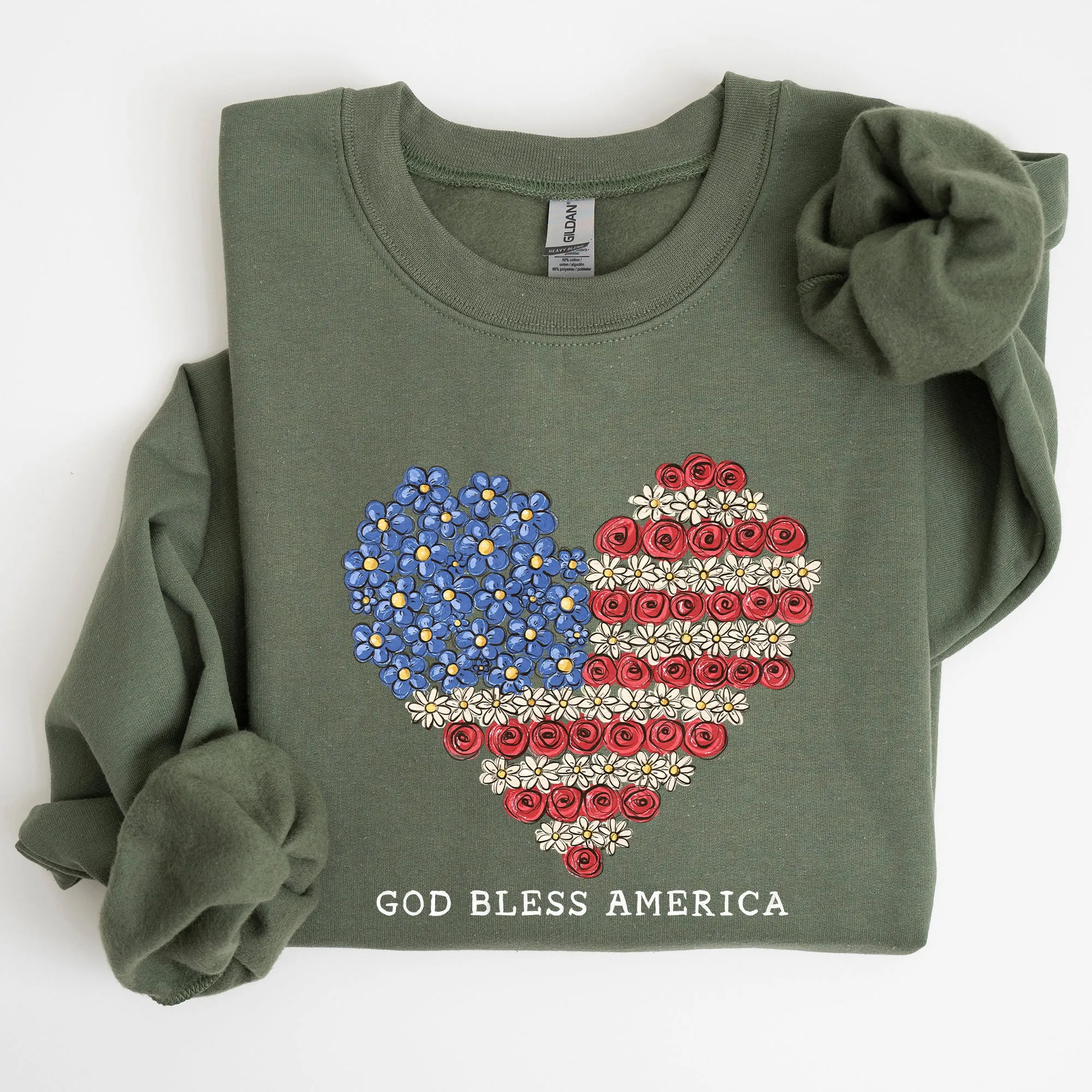God Bless America Flowers Flag Heart Patriotic Floral Emblem Cozy Cotton Vintage Heritage Sweatshirt sold by Refinery Number One product image thumbnail 4