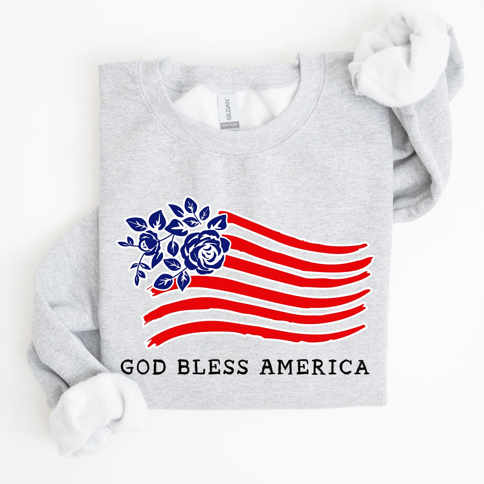 God Bless America, Flower Flag, 4th of July Sweatshirt sold by Refinery Number One product image thumbnail 5