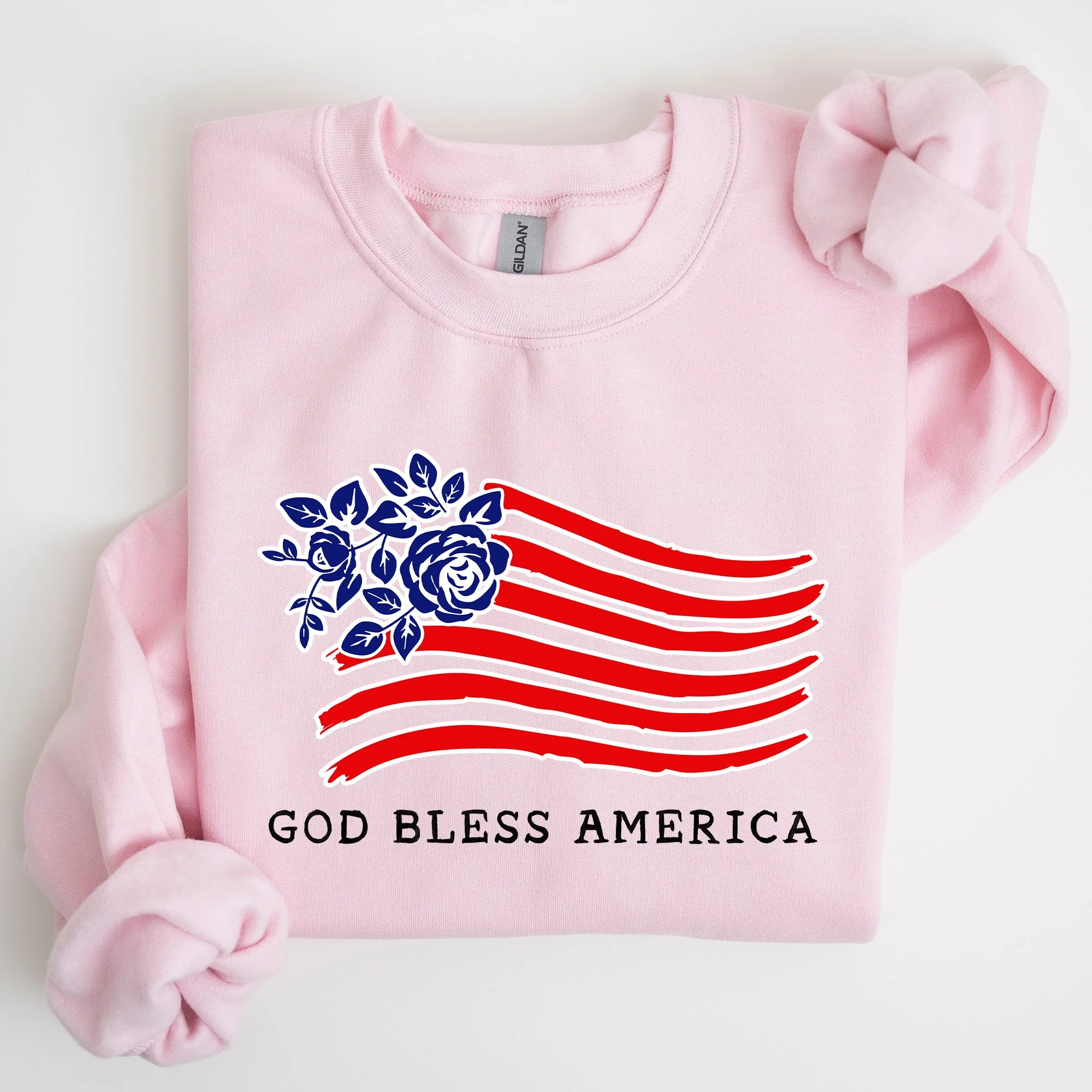 God Bless America, Flower Flag, 4th of July Sweatshirt sold by Refinery Number One product image thumbnail 3