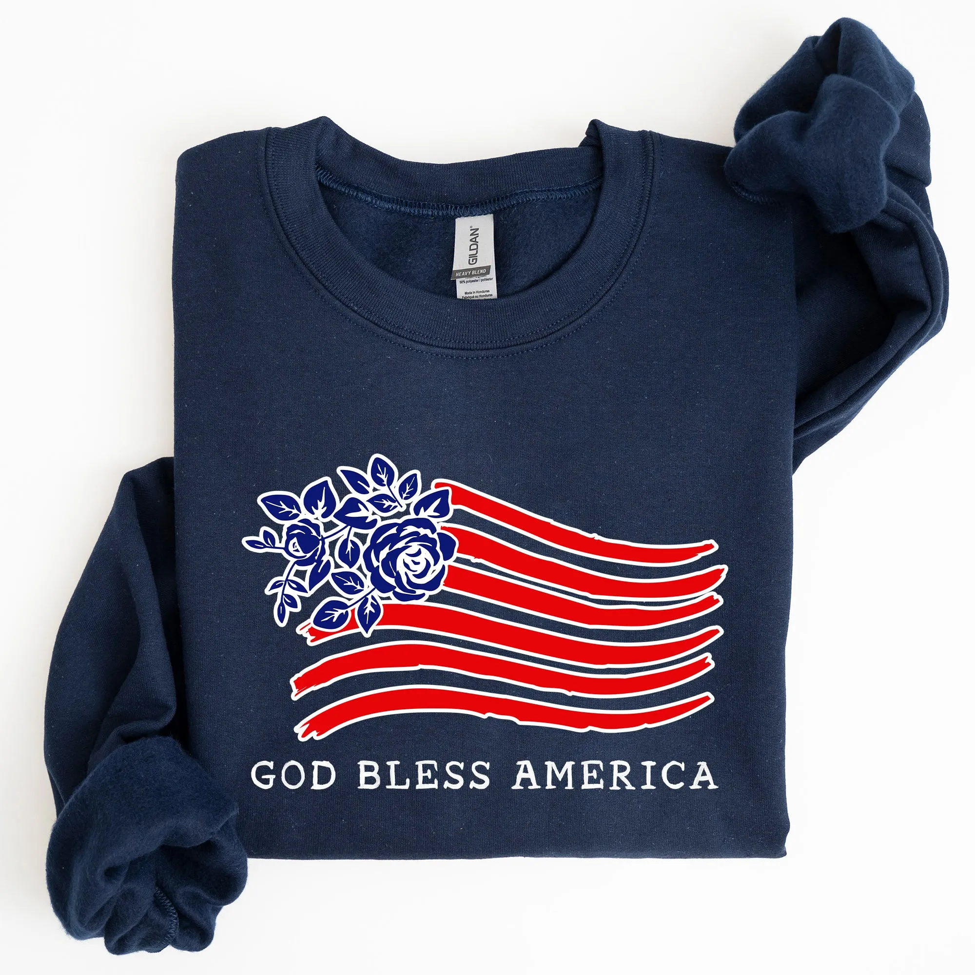 God Bless America, Flower Flag, 4th of July Sweatshirt sold by Refinery Number One