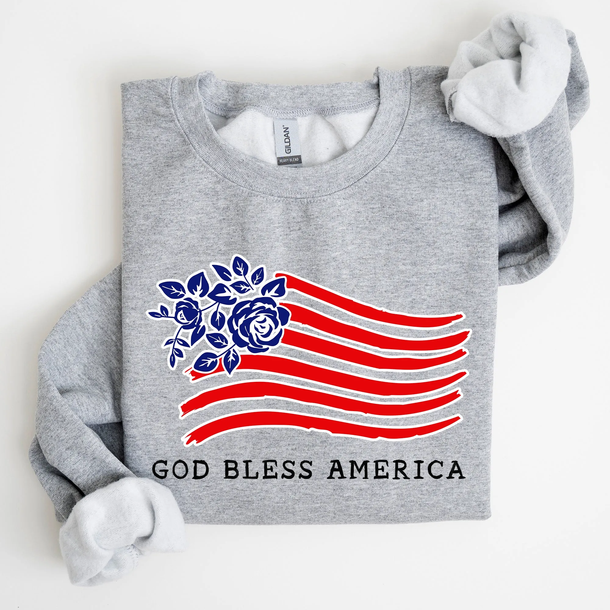 God Bless America, Flower Flag, 4th of July Sweatshirt sold by Refinery Number One product image thumbnail 2