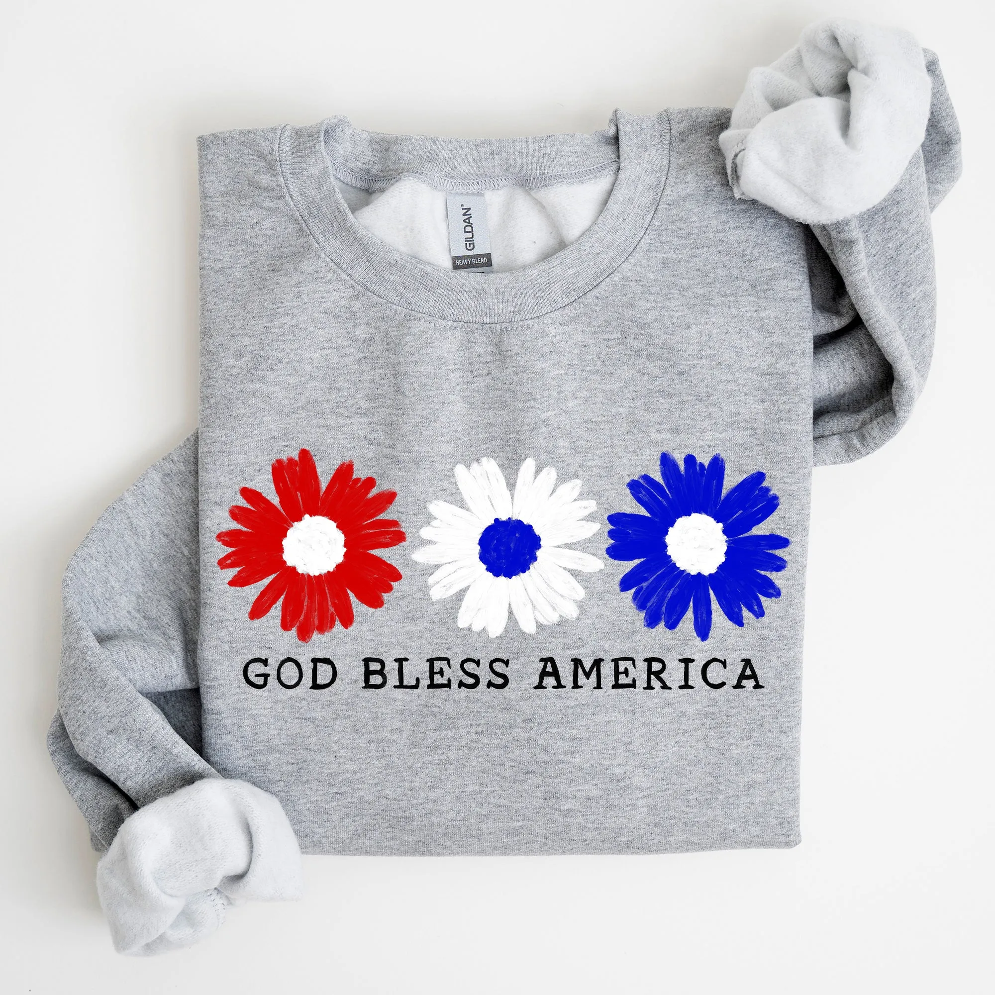 Flowers, God Bless America, Red White Blue, Sweatshirt sold by Refinery Number One