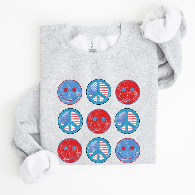 Retro Patriotic Smiley, Flag, America, Peace, Sweatshirt sold by Refinery Number One