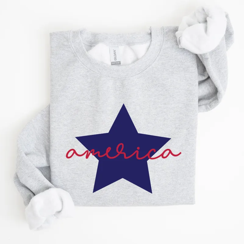 Retro America Star, Red White Blue 4th of July Sweatshirt sold by Refinery Number One