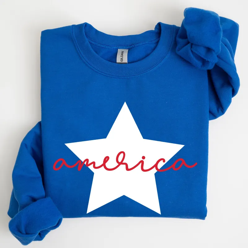 Retro America Star, Red White Blue, 4th of July Sweatshirt sold by Refinery Number One