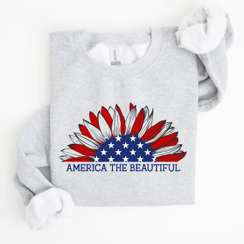 America The Beautiful, Sunflower, Red White Blue Sweatshirt sold by Refinery Number One
