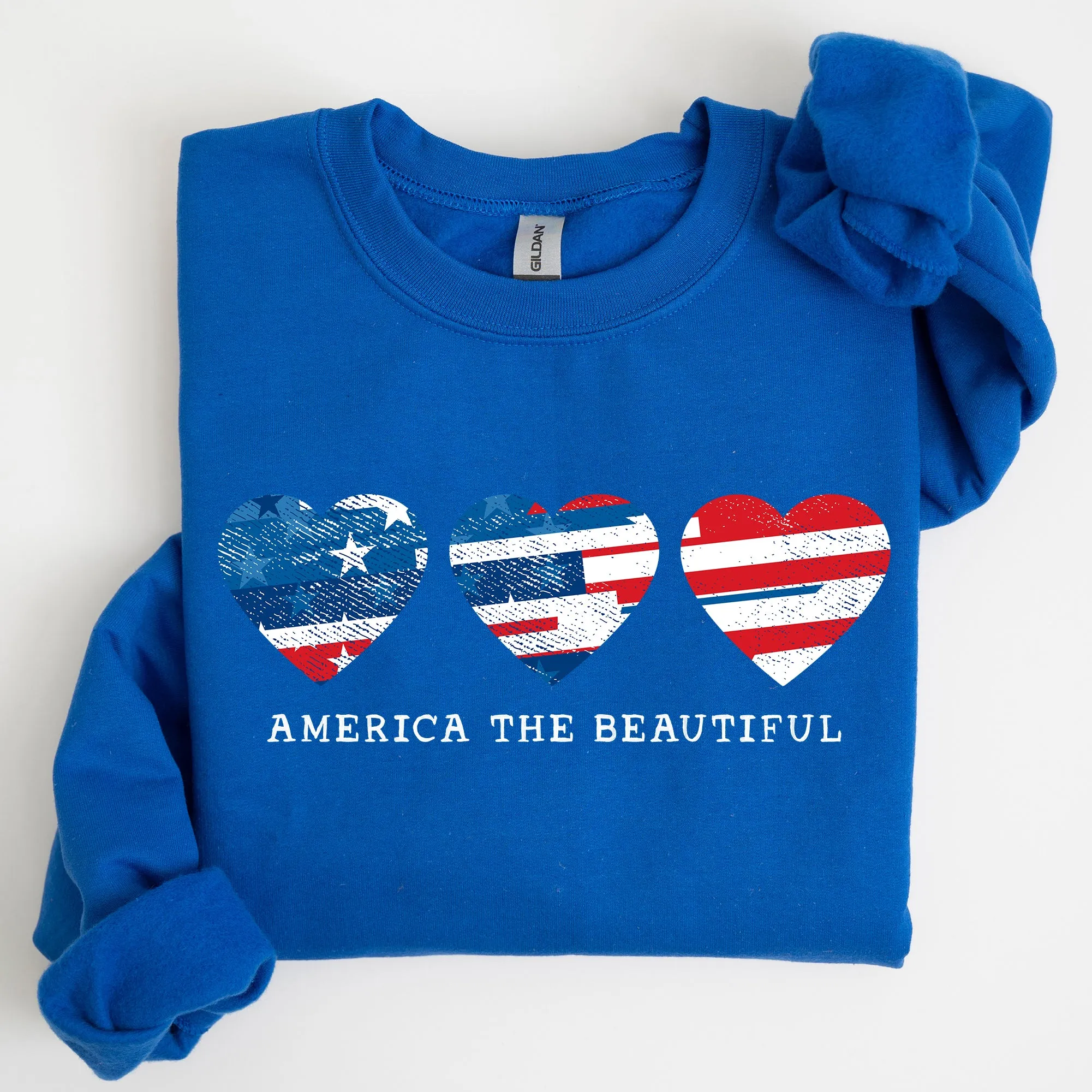 America The Beautiful, Retro Hearts, Patriotic Sweatshirt sold by Refinery Number One product image thumbnail 3