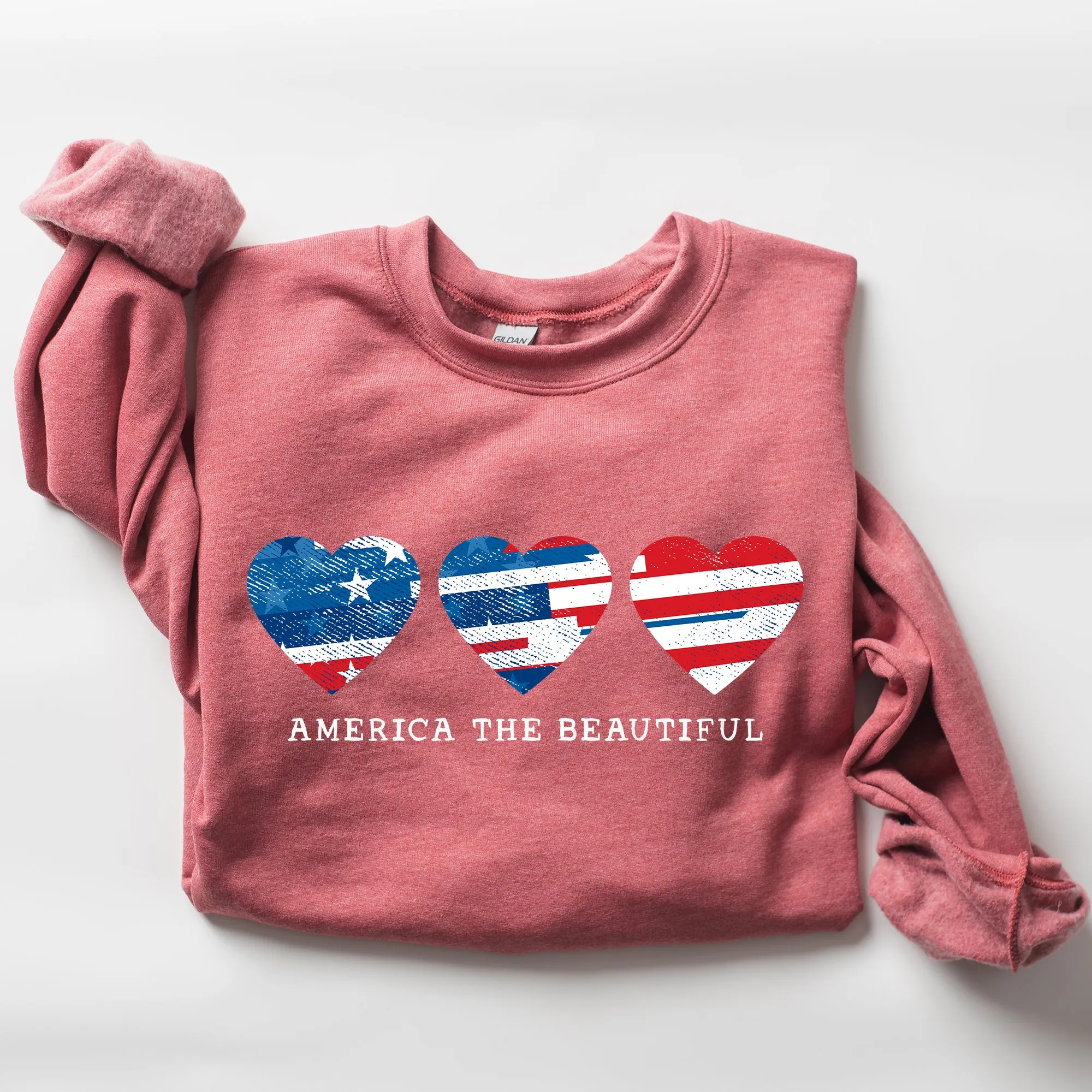 America The Beautiful, Retro Hearts, Patriotic Sweatshirt sold by Refinery Number One product image thumbnail 5