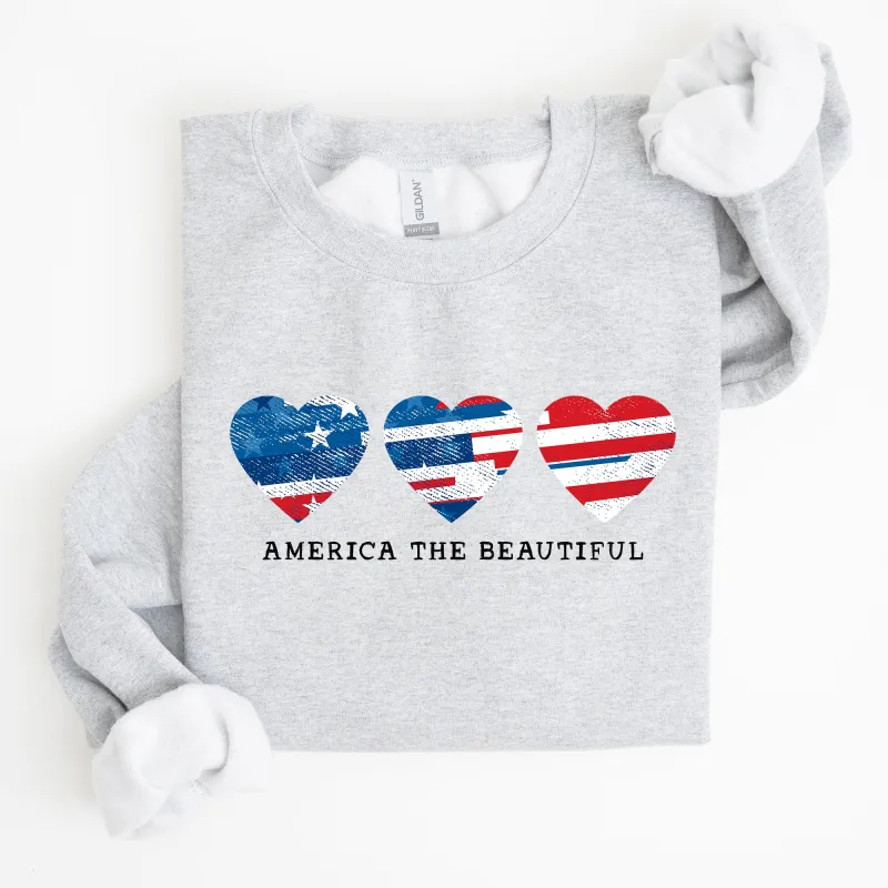 America The Beautiful, Retro Hearts, Patriotic Sweatshirt sold by Refinery Number One