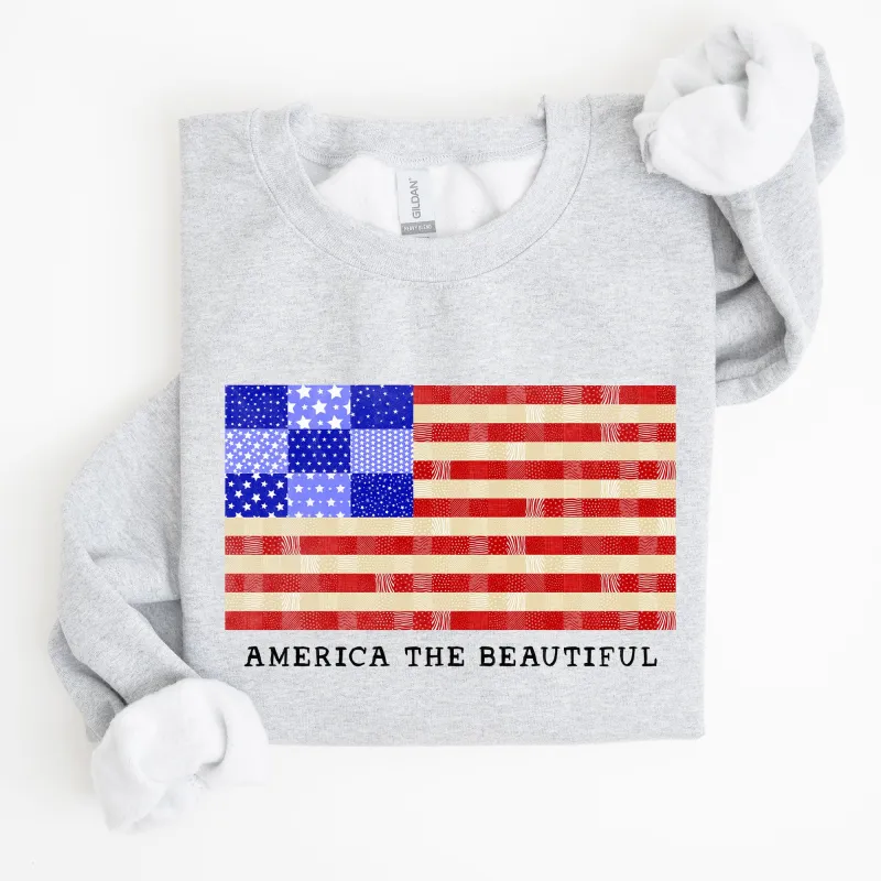 America The Beautiful, Quilt, Flag, Patriotic, Sweatshirt sold by Refinery Number One