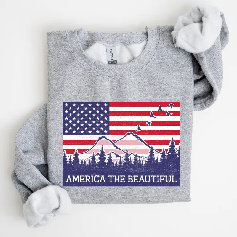 America The Beautiful, Flag, Mountains, Patriotic Sweatshirt sold by Refinery Number One