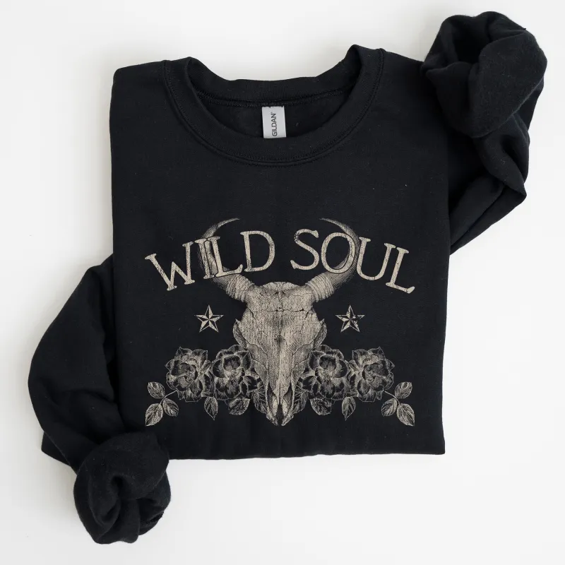 Wild Soul, Cow Skull, Western, Desert Sweatshirt sold by Refinery Number One