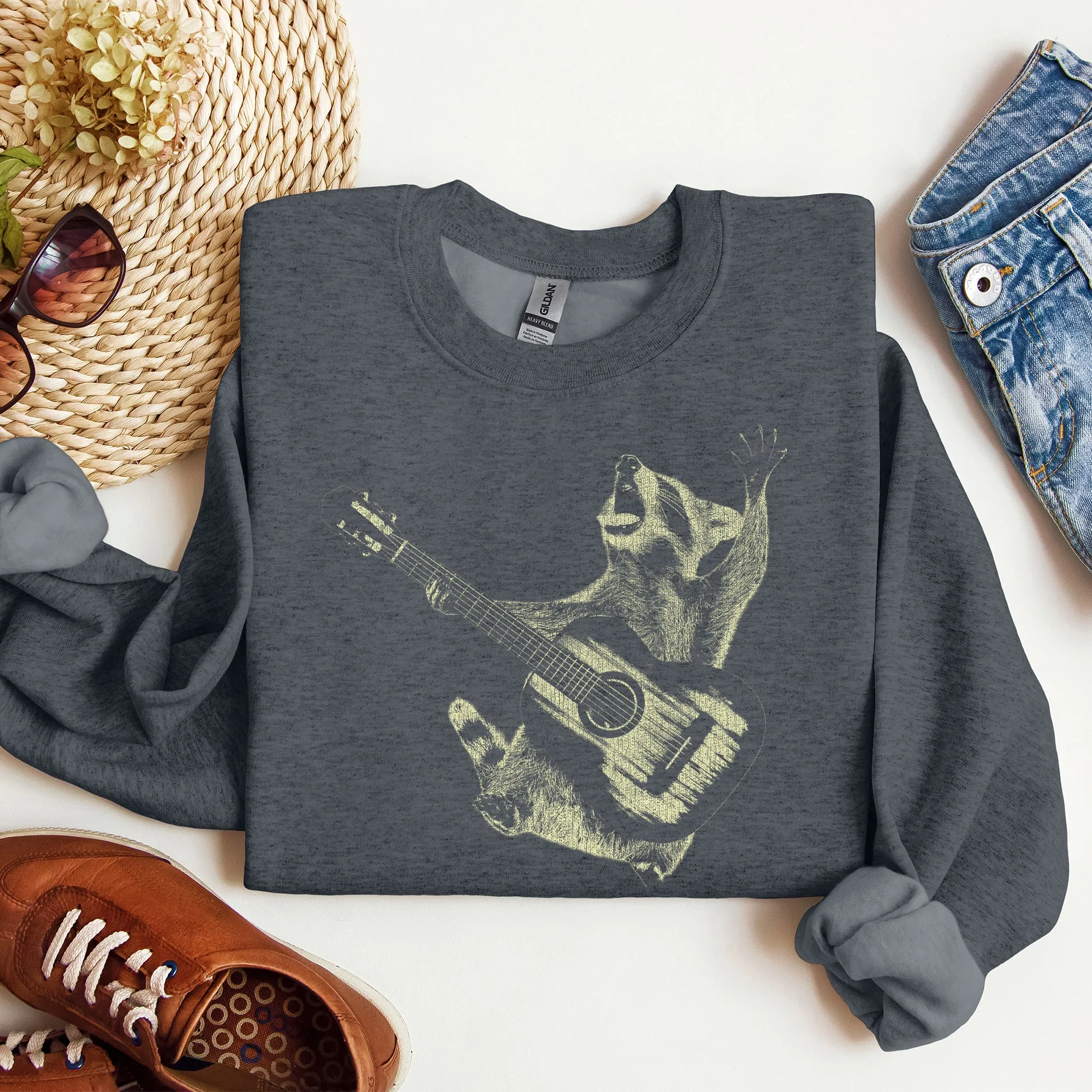 Raccoon Rocking Out, Playing Guitar, Funny Animals Sweatshirt sold by Refinery Number One product image thumbnail 2