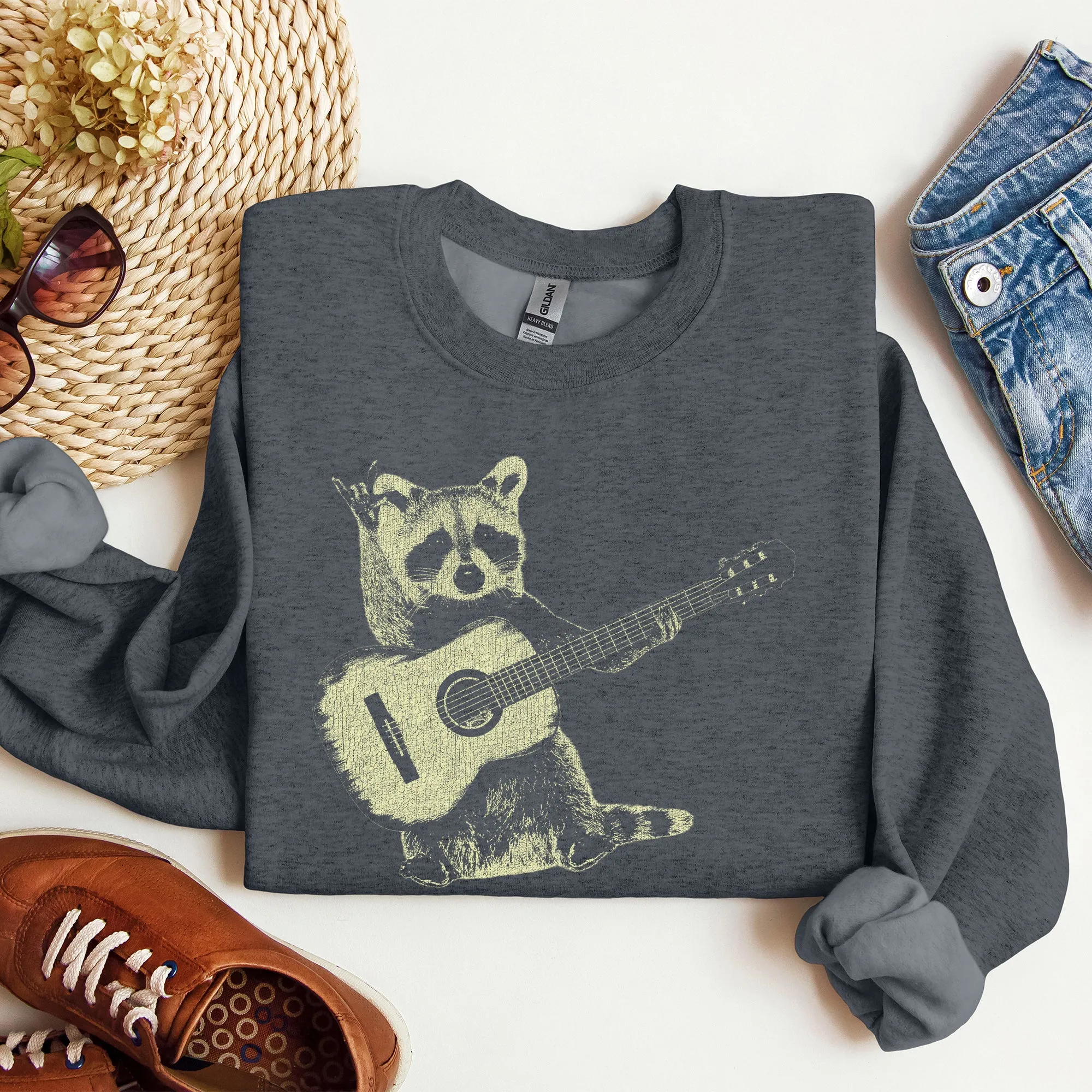 Raccoon Playing A Guitar In A Whimsical Forest Scene With Playful Vibe Sweatshirt sold by Refinery Number One product image thumbnail 2