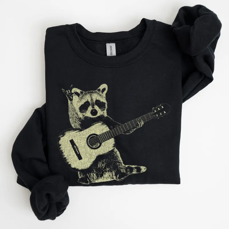 Raccoon Playing A Guitar, Funny Animals Sweatshirt sold by Refinery Number One