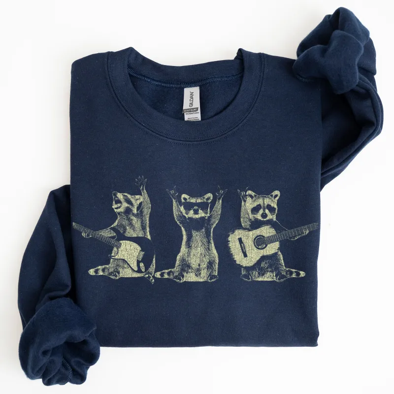 Raccoon Band, Playing Guitar, Funny Animals Sweatshirt sold by Refinery Number One