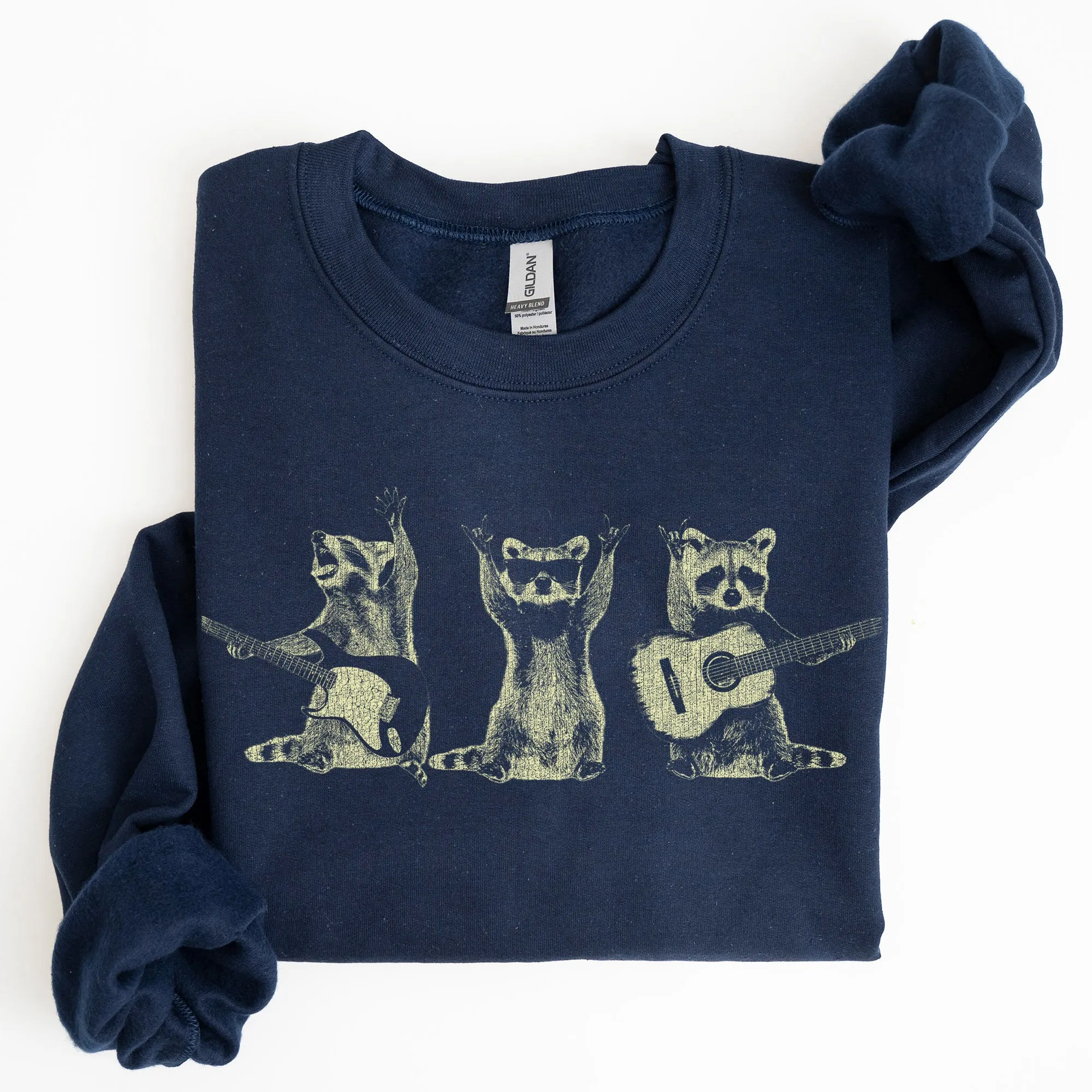 Raccoon Band, Playing Guitar, Funny Animals Sweatshirt sold by Refinery Number One