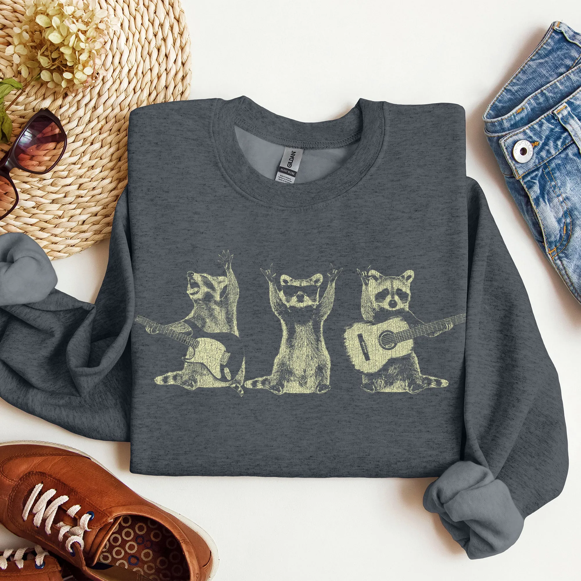 Raccoon Band, Playing Guitar, Funny Animals Sweatshirt sold by Refinery Number One product image thumbnail 3