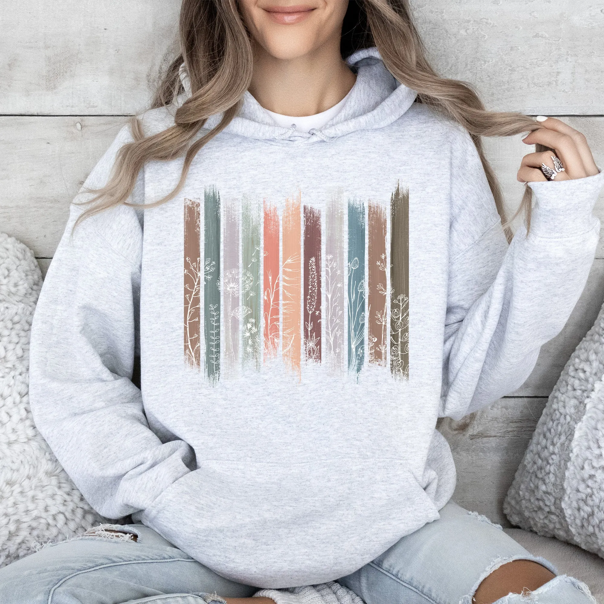 Wildflowers, Nature, Floral, Botanical Stripes Hoodie sold by Refinery Number One product image thumbnail 4